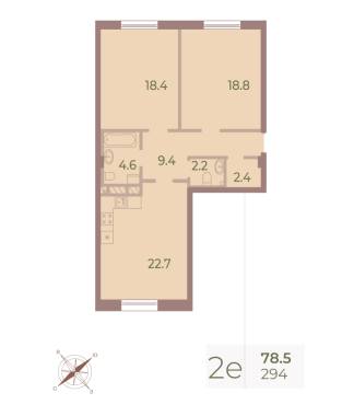 2-комнатная квартира  №294 в Neva Haus: 78.2 м², этаж 8 - купить в Санкт-Петербурге