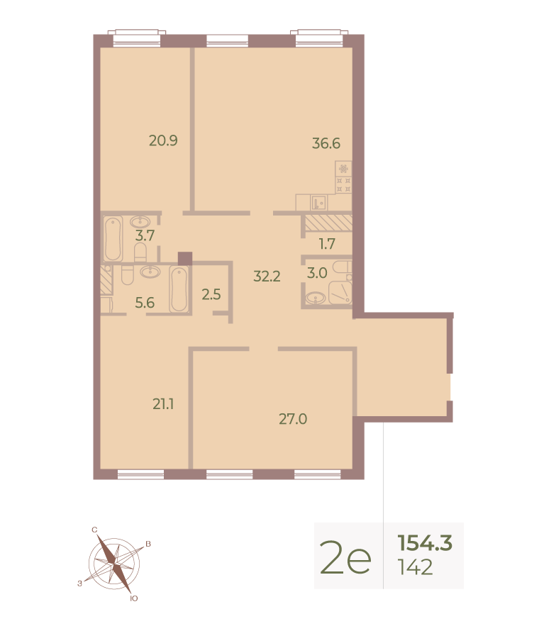3-комнатная квартира  №142 в Neva Haus: 155.3 м², этаж 9 - купить в Санкт-Петербурге