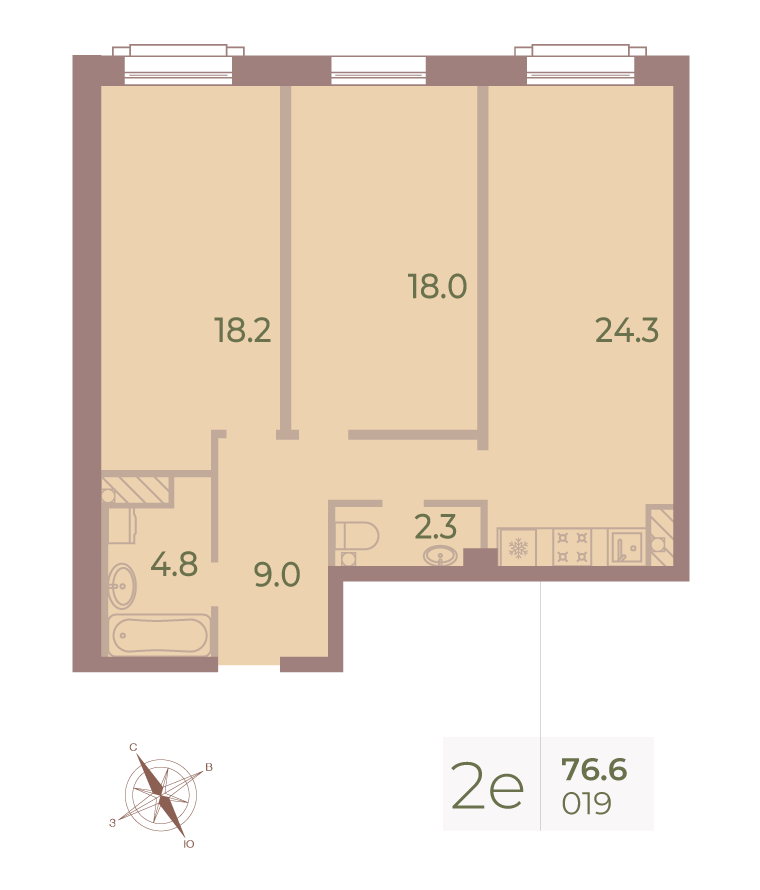 2-комнатная квартира  №19 в Neva Haus: 77.2 м², этаж 5 - купить в Санкт-Петербурге
