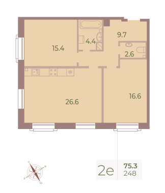 2-комнатная квартира  №248 в Большой, 67: 75.3 м², этаж 6 - купить в Санкт-Петербурге