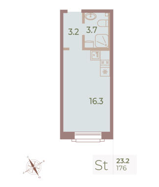 1-комнатная квартира  №176 в Большой, 67: 23.1 м², этаж 8 - купить в Санкт-Петербурге