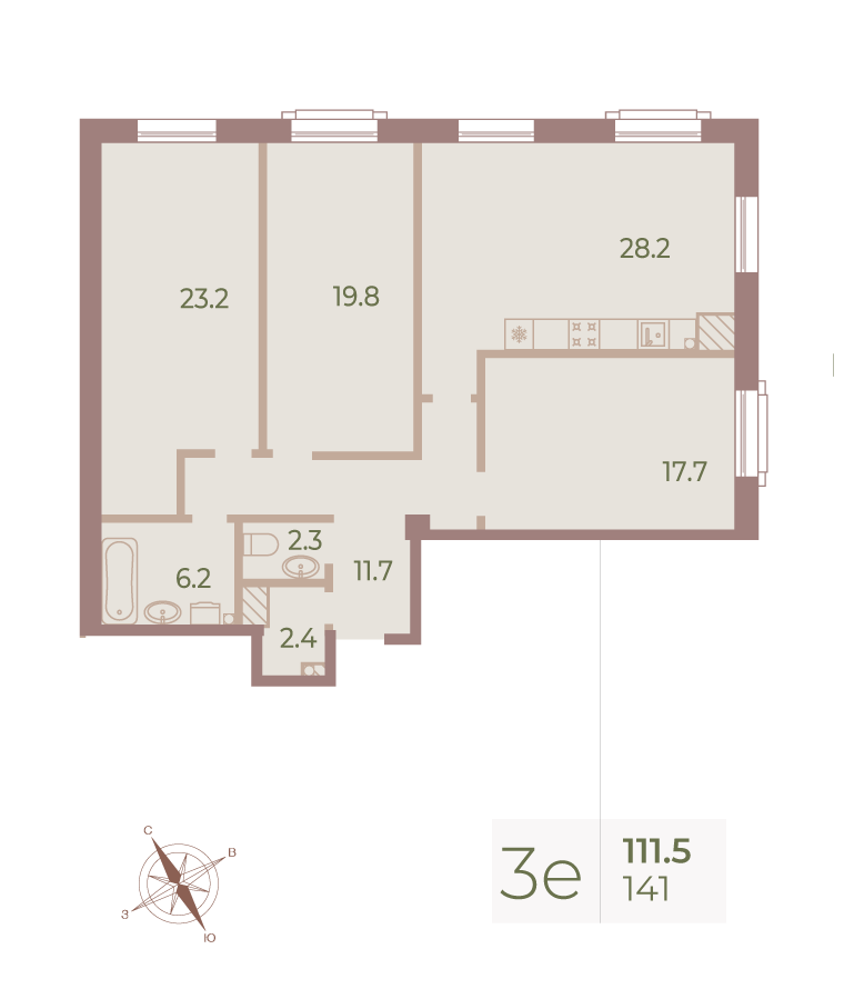 3-комнатная квартира  №141 в Большой, 67: 112.6 м², этаж 9 - купить в Санкт-Петербурге