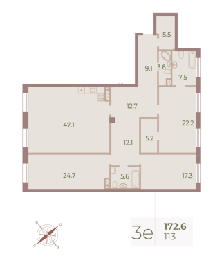 3-комнатная квартира  №113 в Neva Haus: 172.7 м², этаж 6 - купить в Санкт-Петербурге