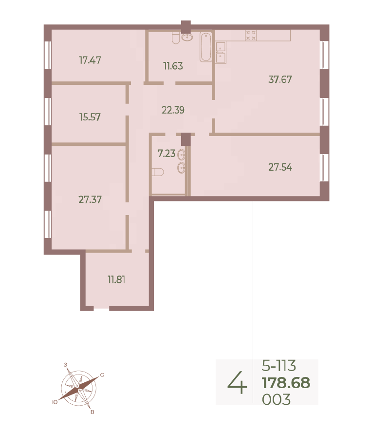 4-комнатная квартира, 178.8 м²; этаж: 1 - купить в Санкт-Петербурге