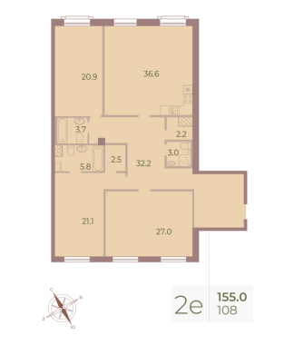 3-комнатная квартира  №108 в Neva Haus: 155.6 м², этаж 4 - купить в Санкт-Петербурге