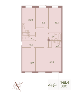 4-комнатная квартира  №80 в Neva Haus: 146.9 м², этаж 8 - купить в Санкт-Петербурге