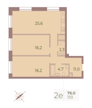 2-комнатная квартира  №133 в Neva Haus: 75.8 м², этаж 8 - купить в Санкт-Петербурге
