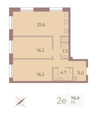 2-комнатная квартира  №111 в Neva Haus: 75.9 м², этаж 6 - купить в Санкт-Петербурге