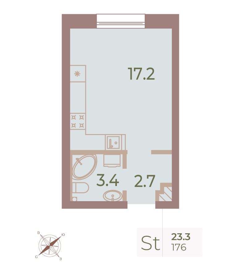 1-комнатная квартира, 23.4 м²; этаж: 7 - купить в Санкт-Петербурге
