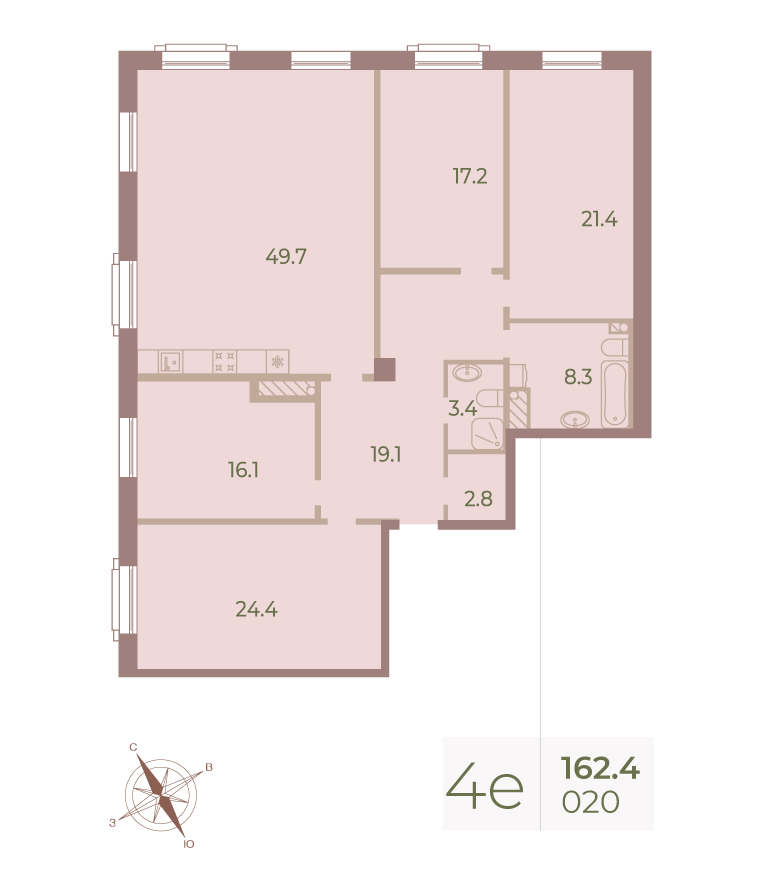 4-комнатная квартира  №20 в Neva Haus: 163.2 м², этаж 7 - купить в Санкт-Петербурге