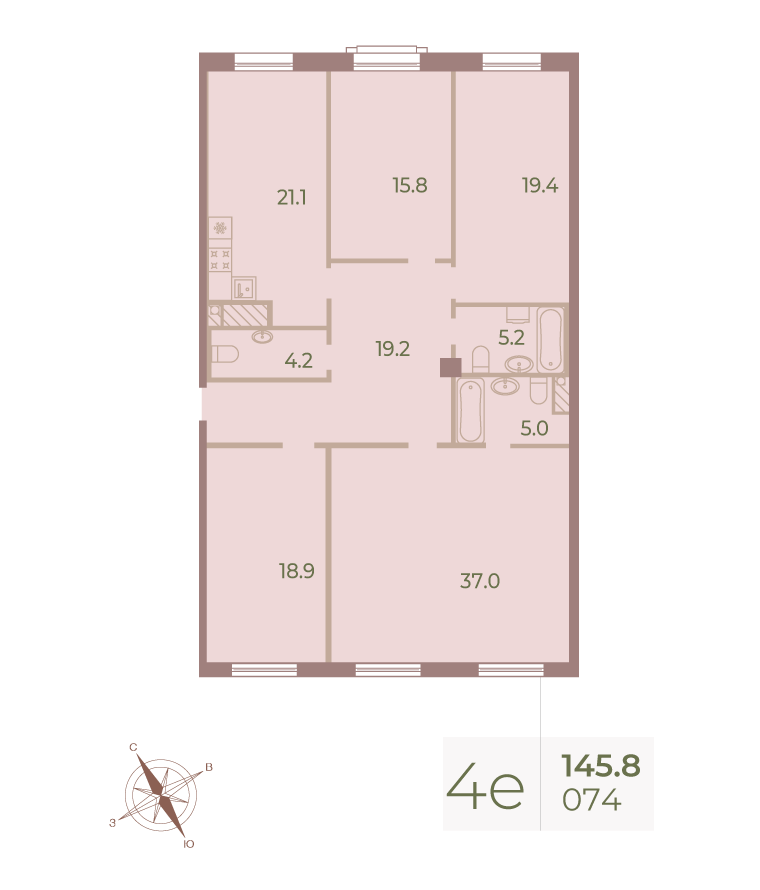 4-комнатная квартира  №74 в Neva Haus: 146.8 м², этаж 7 - купить в Санкт-Петербурге