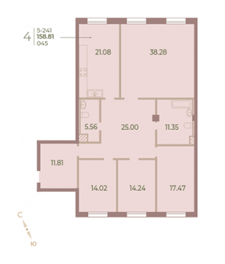 4-комнатная квартира, 159 м²; этаж: 4 - купить в Санкт-Петербурге