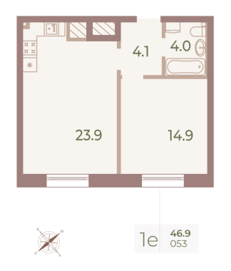 1-комнатная квартира  №53 в Neva Haus: 46.9 м², этаж 8 - купить в Санкт-Петербурге