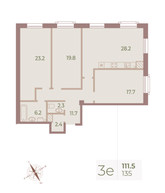 3-комнатная квартира  №135 в Neva Haus: 112.4 м², этаж 8 - купить в Санкт-Петербурге