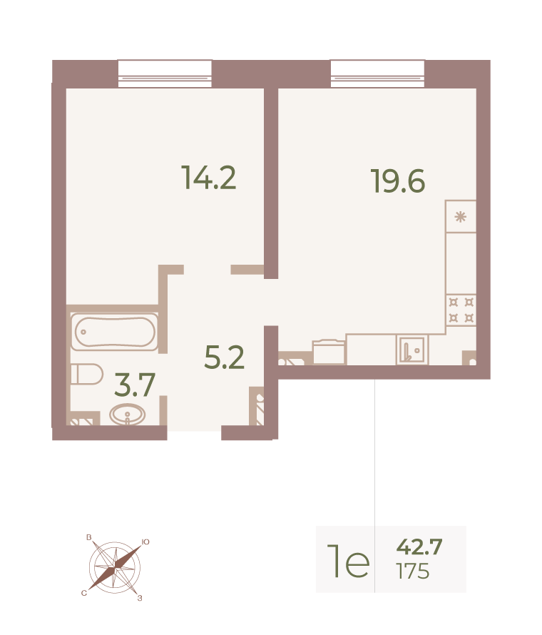 1-комнатная квартира, 42.3 м²; этаж: 7 - купить в Санкт-Петербурге