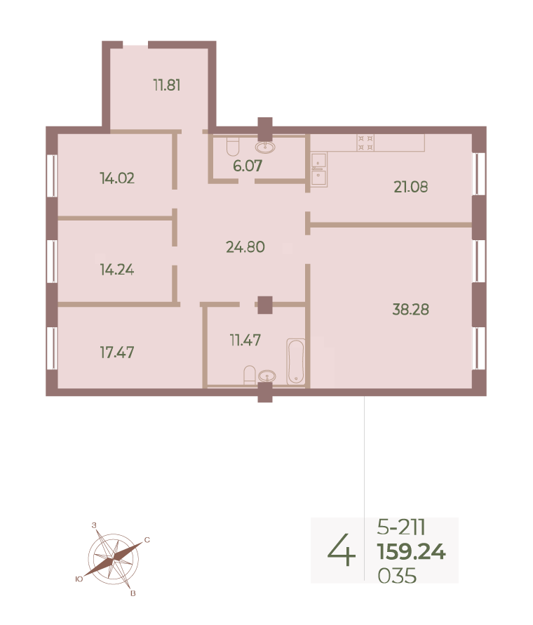 4-комнатная квартира, 159.6 м²; этаж: 1 - купить в Санкт-Петербурге