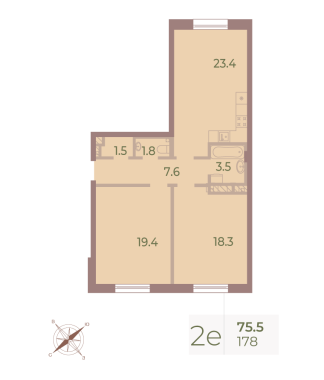 2-комнатная квартира  №178 в Svetlana Park: 75.5 м², этаж 8 - купить в Санкт-Петербурге