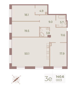 3-комнатная квартира  №3 в Neva Haus: 140.7 м², этаж 1 - купить в Санкт-Петербурге