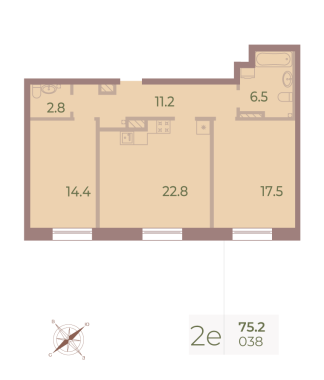 2-комнатная квартира  №38 в Neva Haus: 75.1 м², этаж 6 - купить в Санкт-Петербурге