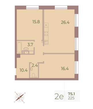 2-комнатная квартира  №225 в Neva Haus: 75.1 м², этаж 6 - купить в Санкт-Петербурге