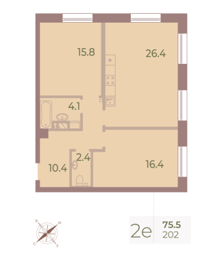 2-комнатная квартира  №202 в Svetlana Park: 75.4 м², этаж 3 - купить в Санкт-Петербурге