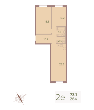 2-комнатная квартира  №264 в Neva Haus: 73.1 м², этаж 8 - купить в Санкт-Петербурге