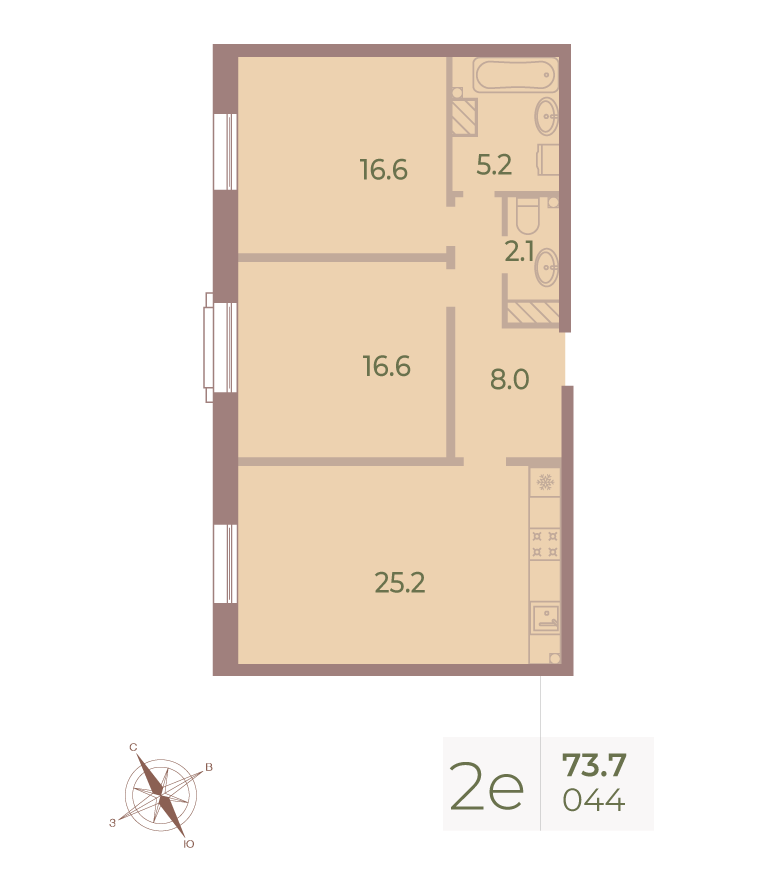 2-комнатная квартира  №44 в Neva Haus: 73.8 м², этаж 9 - купить в Санкт-Петербурге