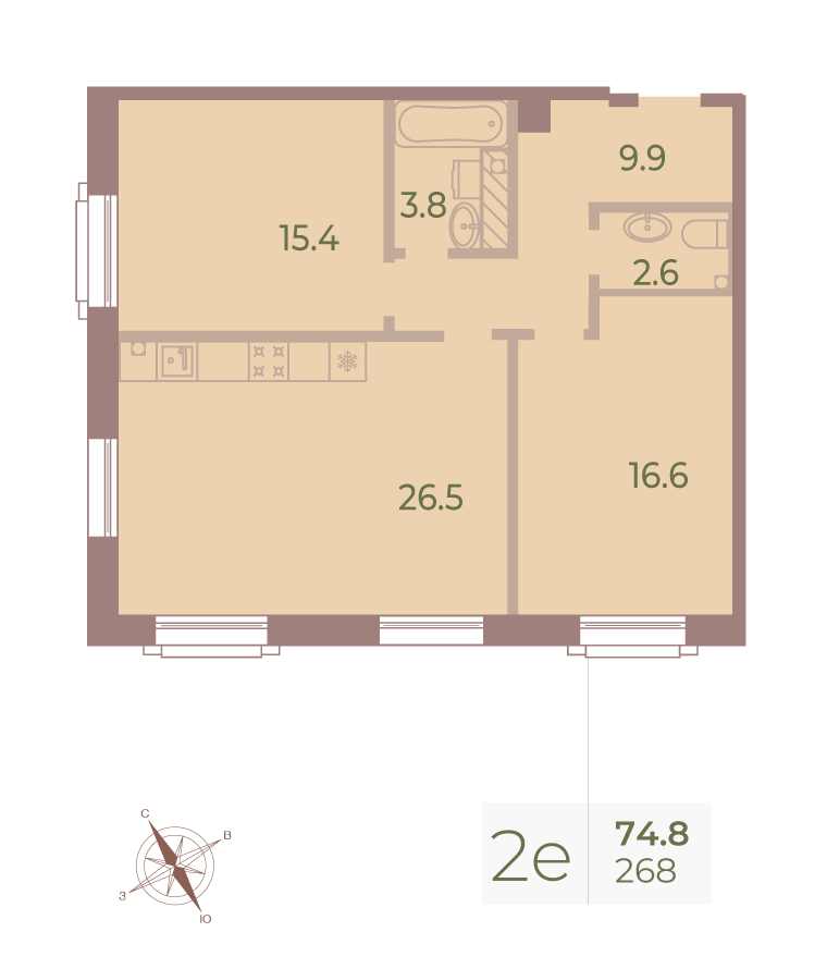 2-комнатная квартира  №268 в Neva Haus: 74.6 м², этаж 9 - купить в Санкт-Петербурге