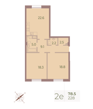 2-комнатная квартира  №228 в Neva Haus: 78.7 м², этаж 6 - купить в Санкт-Петербурге