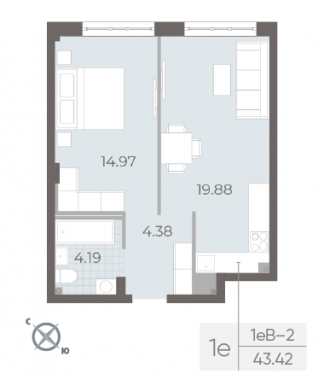 2-комнатная квартира №17А в: NEVA RESIDENCE: 43.42 м²; этаж: 1 - купить в Санкт-Петербурге