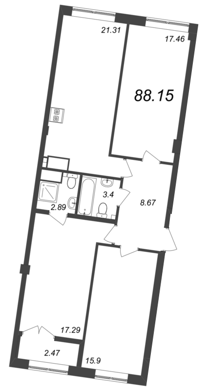 3-комнатная квартира  №73 в Neva Residence: 88.15 м², этаж 8 - купить в Санкт-Петербурге
