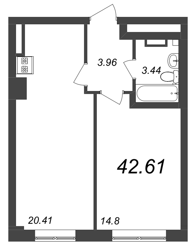 1-комнатная квартира  №62 в Большой, 67: 42.61 м², этаж 4 - купить в Санкт-Петербурге