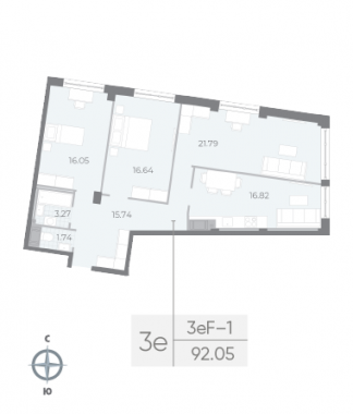 3-комнатная квартира  №54 в Neva Residence: 92.05 м², этаж 4 - купить в Санкт-Петербурге