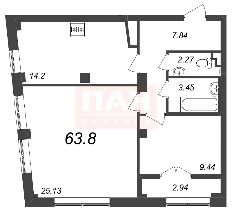 2-комнатная квартира  №191 в Neva Residence: 63.8 м², этаж 5 - купить в Санкт-Петербурге