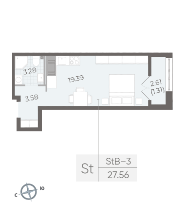 1-комнатная квартира №17А в: NEVA RESIDENCE: 27.56 м²; этаж: 5 - купить в Санкт-Петербурге