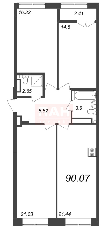 3-комнатная квартира  №268 в Neva Residence: 90.07 м², этаж 6 - купить в Санкт-Петербурге