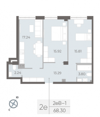 2-комнатная квартира №17А в: NEVA RESIDENCE: 68.3 м²; этаж: 1 - купить в Санкт-Петербурге