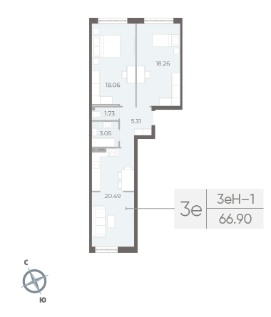 2-комнатная квартира  №7 в Neva Residence: 66.9 м², этаж 2 - купить в Санкт-Петербурге