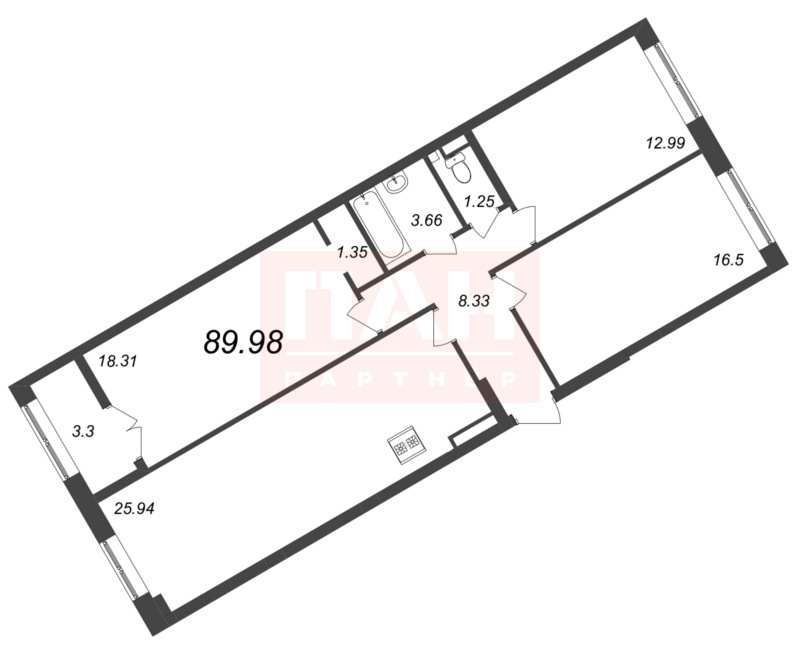 3-комнатная квартира  №227 в Neva Residence: 89.98 м², этаж 5 - купить в Санкт-Петербурге