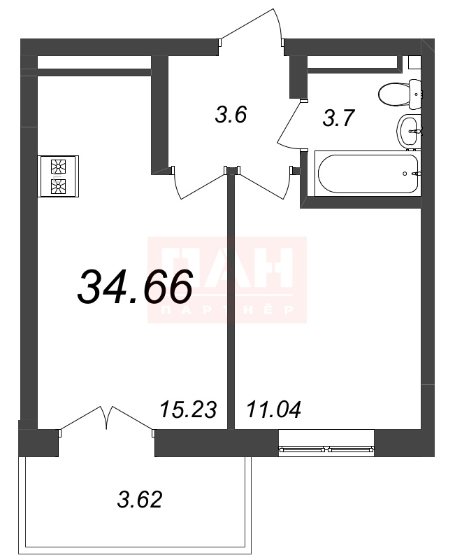 1-комнатная квартира  №69 в Neva Residence: 34.7 м², этаж 8 - купить в Санкт-Петербурге
