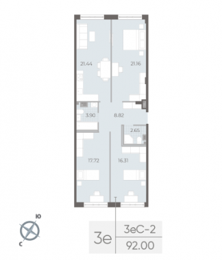 3-комнатная квартира №17А в: NEVA RESIDENCE: 92 м²; этаж: 3 - купить в Санкт-Петербурге