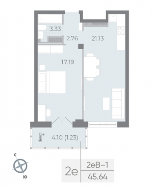 1-комнатная квартира  №41 в Neva Residence: 45.64 м², этаж 8 - купить в Санкт-Петербурге