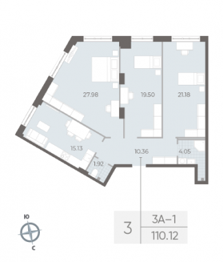 3-комнатная квартира №17А в: NEVA RESIDENCE: 100.12 м²; этаж: 1 - купить в Санкт-Петербурге