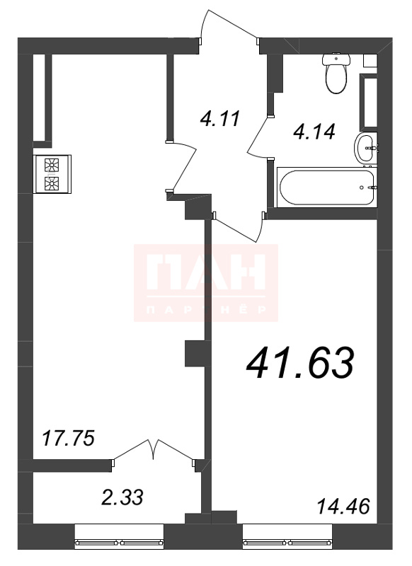 1-комнатная квартира  №200 в Neva Residence: 41.63 м², этаж 6 - купить в Санкт-Петербурге