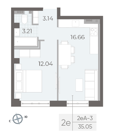 1-комнатная квартира  №150 в Neva Residence: 35.05 м², этаж 4 - купить в Санкт-Петербурге