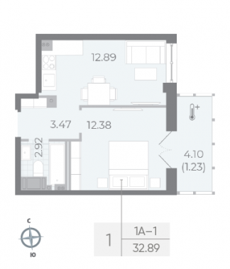 1-комнатная квартира  №175 в Neva Residence: 32.8 м², этаж 8 - купить в Санкт-Петербурге