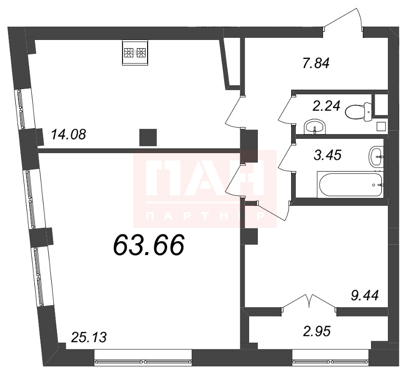 2-комнатная квартира  №198 в Neva Residence: 63.66 м², этаж 6 - купить в Санкт-Петербурге