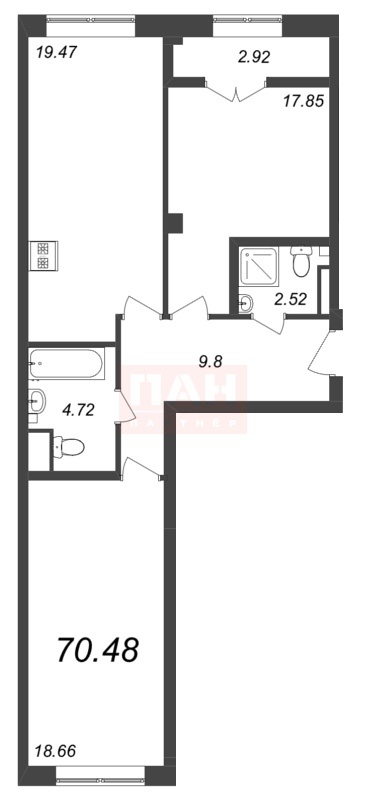 2-комнатная квартира  №314 в Neva Residence: 70.48 м², этаж 8 - купить в Санкт-Петербурге