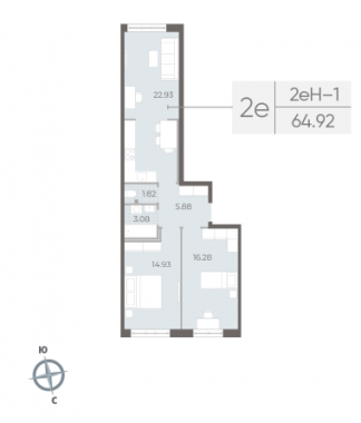 2-комнатная квартира №17А в: NEVA RESIDENCE: 64.92 м²; этаж: 2 - купить в Санкт-Петербурге