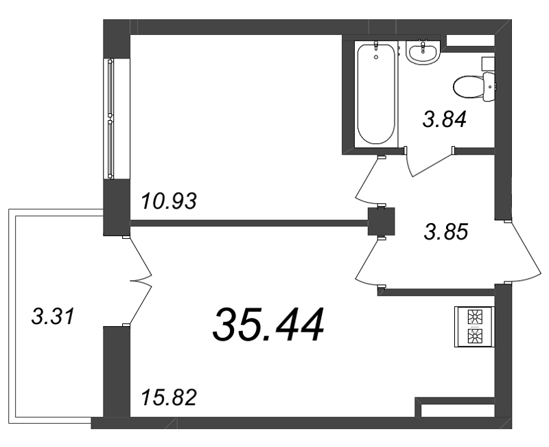 1-комнатная квартира  №141 в Маленькая Франция: 35.44 м², этаж 7 - купить в Санкт-Петербурге